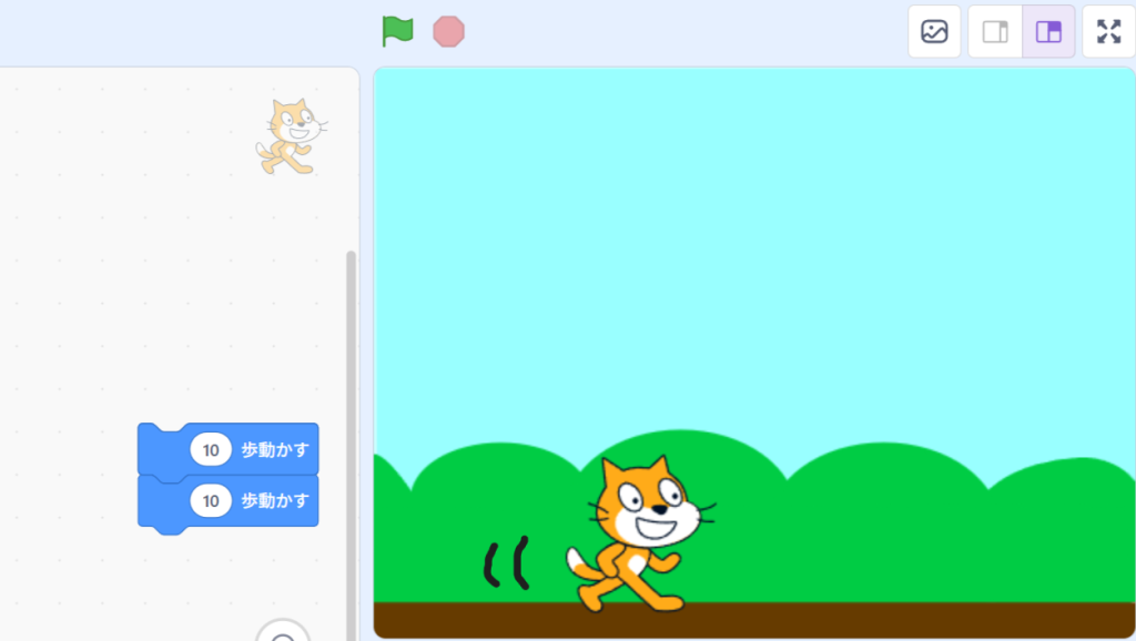 Scratchでねこが歩いている様子